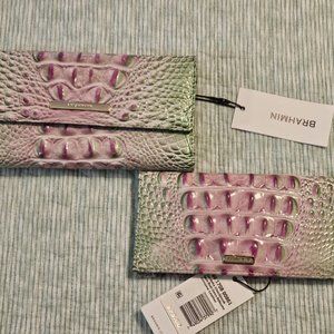 NWT Brahmin Cordelia Wallet & Checkbook Apple Blush Ombre Melbourne PINK & GREEN